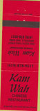Matchbook Cover - Kam Wah Chinese Restaurant Waterville OH