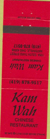 Matchbook Cover - Kam Wah Chinese Restaurant Waterville OH
