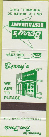 Matchbook Cover - Berry's Restaurant Norwalk OH
