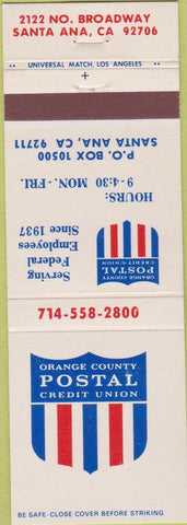 Matchbook Cover - Orange County Postal Credit Union Santa Ana CA