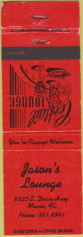 Matchbook Cover - Jason's Lounge Miami FL red
