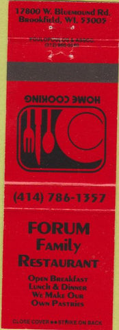 Matchbook Cover - Forum Family Restaurant Brookfield WI