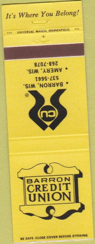 Matchbook Cover - Barron Credit Union Amery Barron WI
