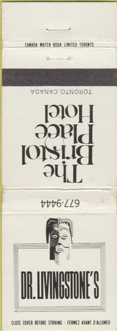Matchbook Cover - Dr. Livingstone's Toronto CA Bristol Place Hotel