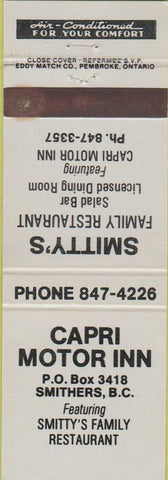 Matchbook Cover - Capri Motor Inn Smithers BC restaurant