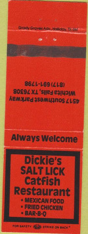 Matchbook Cover - Dickie's Salt Lick Catfish Restaurant Wichita Falls TX