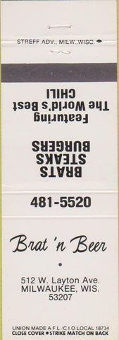 Matchbook Cover - Brat N Beer Milwaukee WI