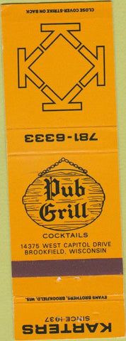 Matchbook Cover - Karters Pub Grill Brookfield WI
