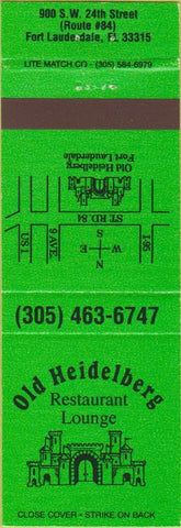 Matchbook Cover - Old Heidelberg Restaurant Fort Lauderdale FL green