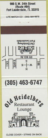 Matchbook Cover - Old Heidelberg Restaurant Fort Lauderdale FL white