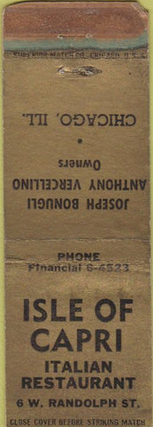 Matchbook Cover - Isle of Capri Italian Restaurant Chicago IL WEAR