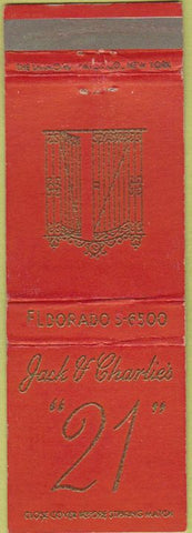 Matchbook Cover - Jack  and  Charlies 21 New York City