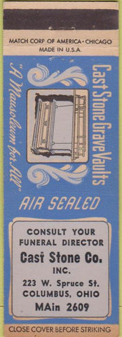 Matchbook Cover - Cast Stone Grave Vaults Columbus OH