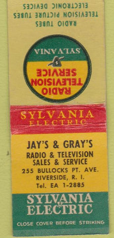 Matchbook Cover - Jay's  and  Gray's Radio TV Sylvania Riverside RI