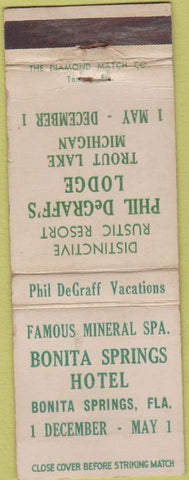 Matchbook Cover - Bonita Springs Hotel FL Trout Lake MI WEAR