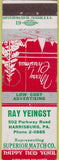 Matchbook Cover - Ray Yeingst Superior Match Harrisburg PA