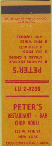Matchbook Cover - Peter's Restaurant New York City