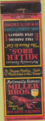 Matchbook Cover - Miller Bros Baltimore MD lobster WORN