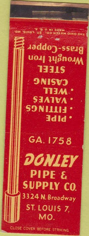 Matchbook Cover - Donley Pipe Supply St Louis MO WEAR