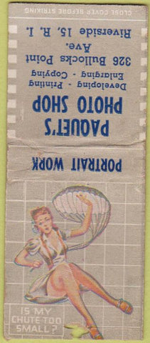 Matchbook Cover - Paquet's Photo Shop Riverside RI pinup BOBTAIL WEAR