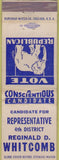 Matchbook Cover - Reginald Whitcomb Republican RI WEAR