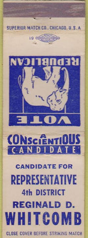 Matchbook Cover - Reginald Whitcomb Republican RI WEAR
