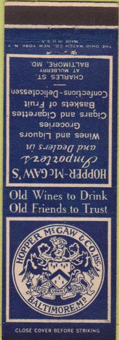 Matchbook Cover - Hopper McGaw Co Baltimore MD importer deli wine liquor