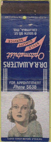 Matchbook Cover - Dr. RA Walters Optometrist Columbia MO girlie