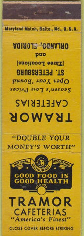 Matchbook Cover - Tramor Cafeterias Orlando FL St Petersburg