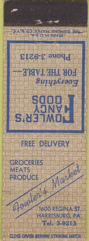 Matchbook Cover - Fowler's Fancy Foods Harrisburg PA grocery