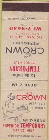 Matchbook Cover - Crown Personnel Services New York City girlie temp
