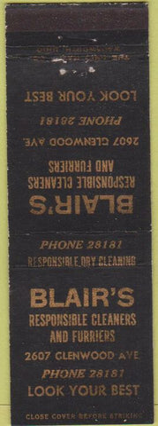 Matchbook Cover - Blair's Cleaners Furriers WEAR