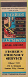 Matchbook Cover - Fisher's Friendly Service oil gas Kansas City MO