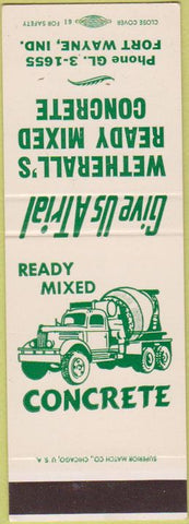 Matchbook Cover - Wetherall's Ready Mix Concrete Fort Wayne IN SAMPLE