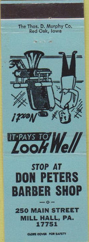 Matchbook Cover - Don Peters Barber Shop Mill Hall PA