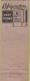 Matchbook Cover - Ware Music Store Ware MA WEAR Refrigerators Instruments