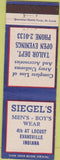 Matchbook Cover - Siegel's Men's Clothes Evansville IN
