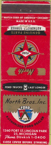 Matchbook Cover - North Bros Ford Lincoln Park MI