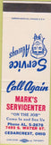 Matchbook Cover - Mark's Service oil gas Cedarcrest OH SAMPLe