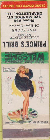 Matchbook Cover - Prince's Grill Charleston IL pinup TAPED