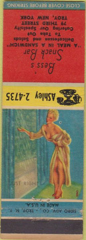 Matchbook Cover - Bess's Snack Bar Troy NY pinup