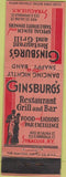 Matchbook Cover - Ginsburg's Restaurant Syracuse NY