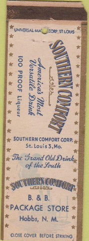Matchbook Cover - Southern Comfort Bourbon B and B Liquor Hobbs NM