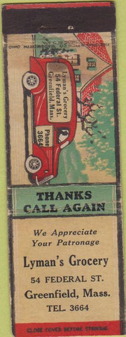 Matchbook Cover - Lyman's Grocery Greenfield MA