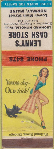 Matchbook Cover - Lenny's Cash Store Norway ME pinup oil gas