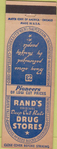 Matchbook Cover - Rand's Drug Stores Wheeling Morgantown WV PA OH