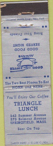 Matchbook Cover - Triangle Lunch Springfield MA Safety First WEAR