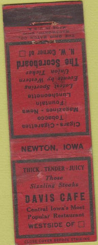 Matchbook Cover - Davis Cafe Newton IA POOR