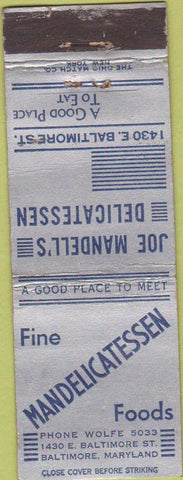 Matchbook Cover - Mandelicatessen Deli Baltimore MD