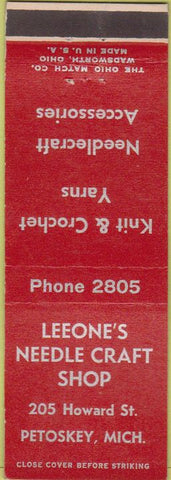Matchbook Cover - Leeone's Needle Craft Shop Petoskey MI knitting yarn